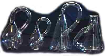 4 Klein Bottles in a row -- Classical, Half-pint, Erlenmeyer, and Top Mouth Erlenmeyer